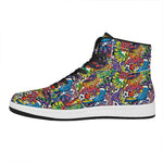 Funky Graffiti Pattern Print High Top Leather Sneakers