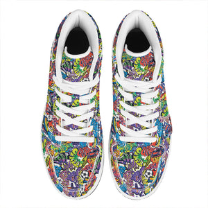 Funky Graffiti Pattern Print High Top Leather Sneakers