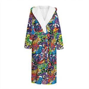 Funky Graffiti Pattern Print Hooded Bathrobe