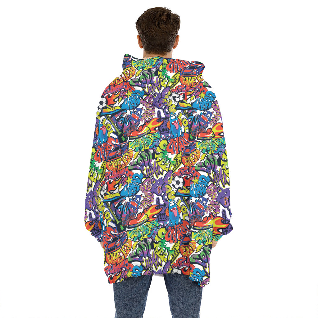 Funky Graffiti Pattern Print Hoodie Blanket