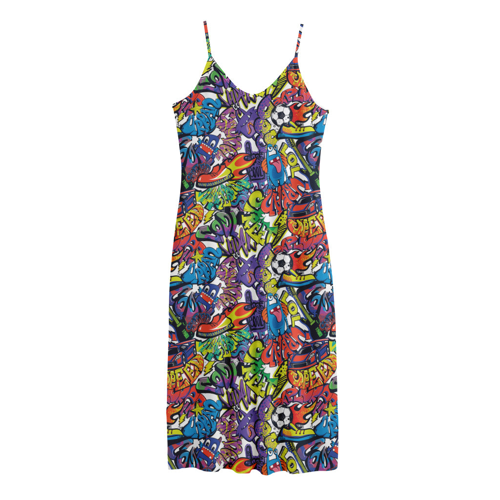 Funky Graffiti Pattern Print Jersey Midi Cami Dress