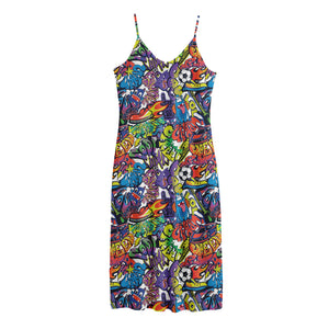 Funky Graffiti Pattern Print Jersey Midi Cami Dress