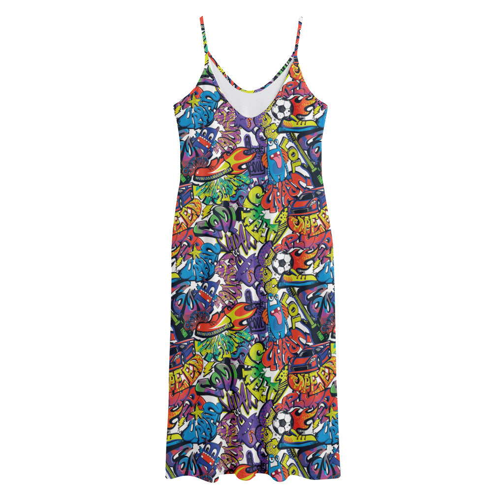 Funky Graffiti Pattern Print Jersey Midi Cami Dress