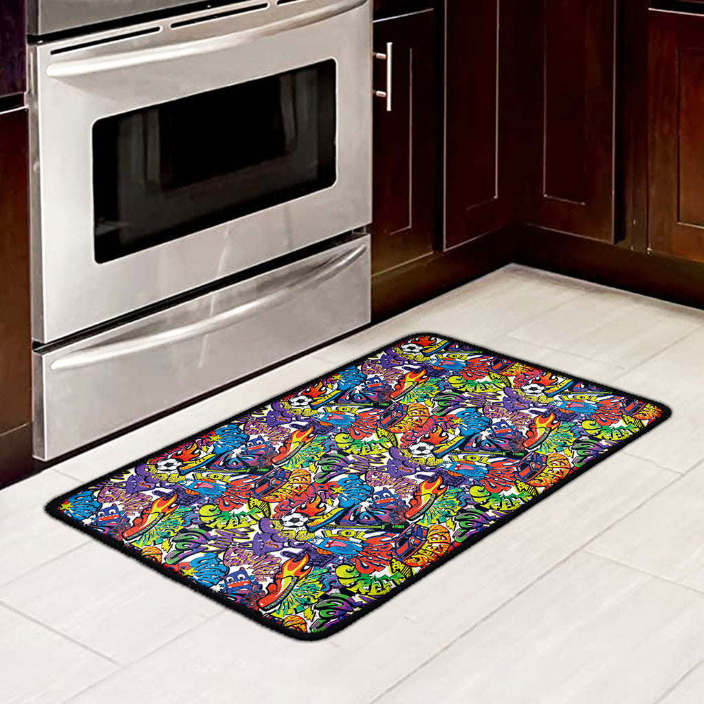 Funky Graffiti Pattern Print Kitchen Mat