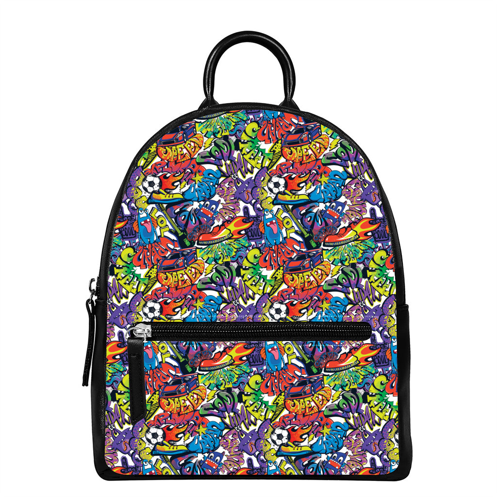 Funky Graffiti Pattern Print Leather Backpack