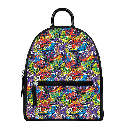 Funky Graffiti Pattern Print Leather Backpack