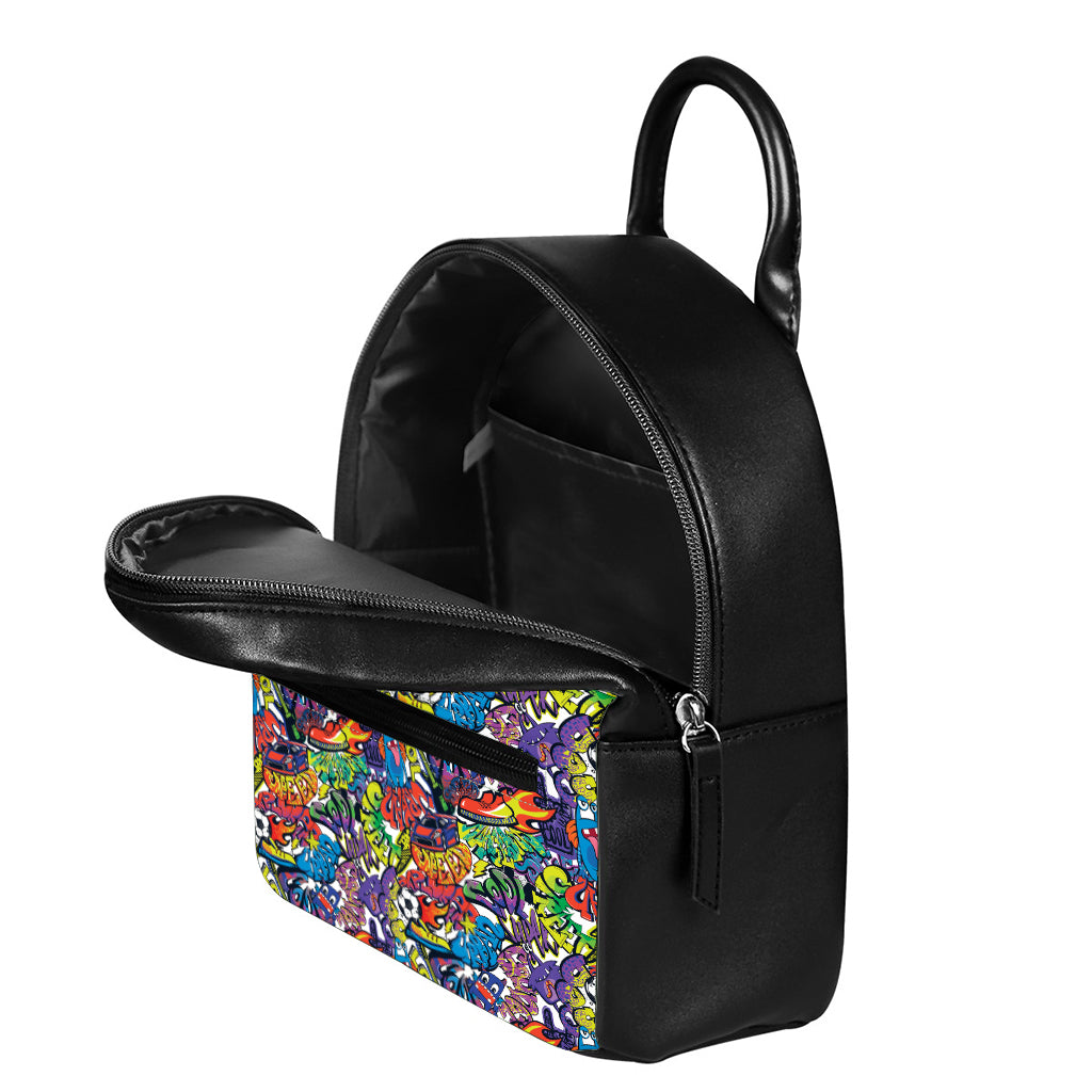 Funky Graffiti Pattern Print Leather Backpack