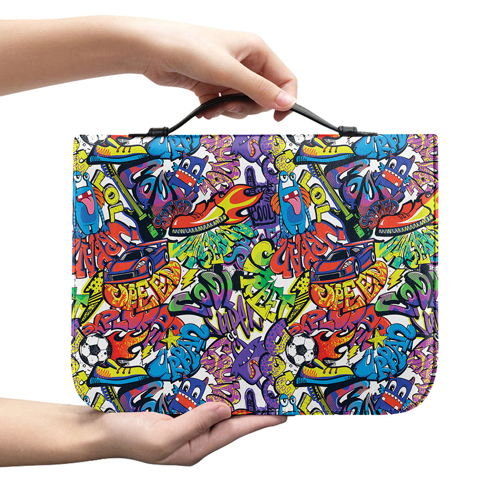 Funky Graffiti Pattern Print Leather Bible Cover