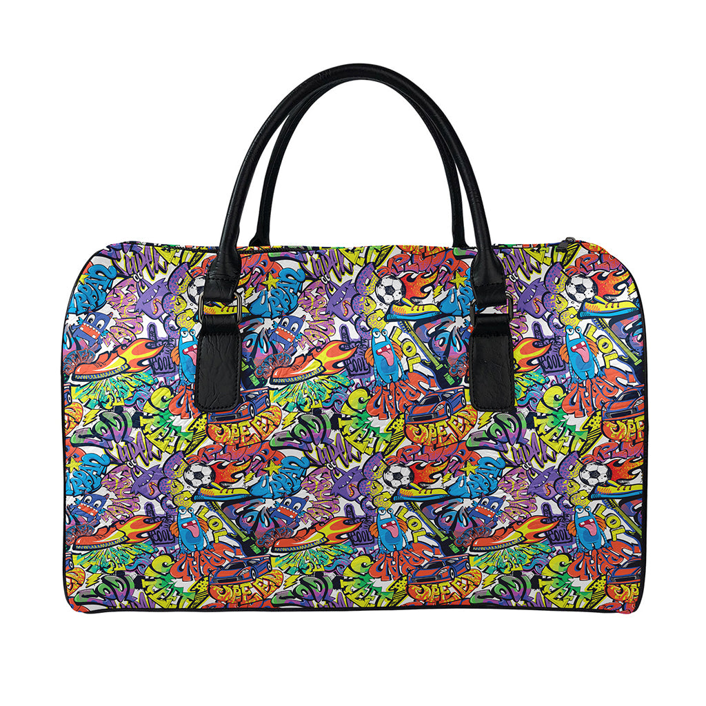 Funky Graffiti Pattern Print Leather Duffle Bag