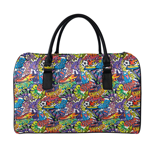Funky Graffiti Pattern Print Leather Duffle Bag