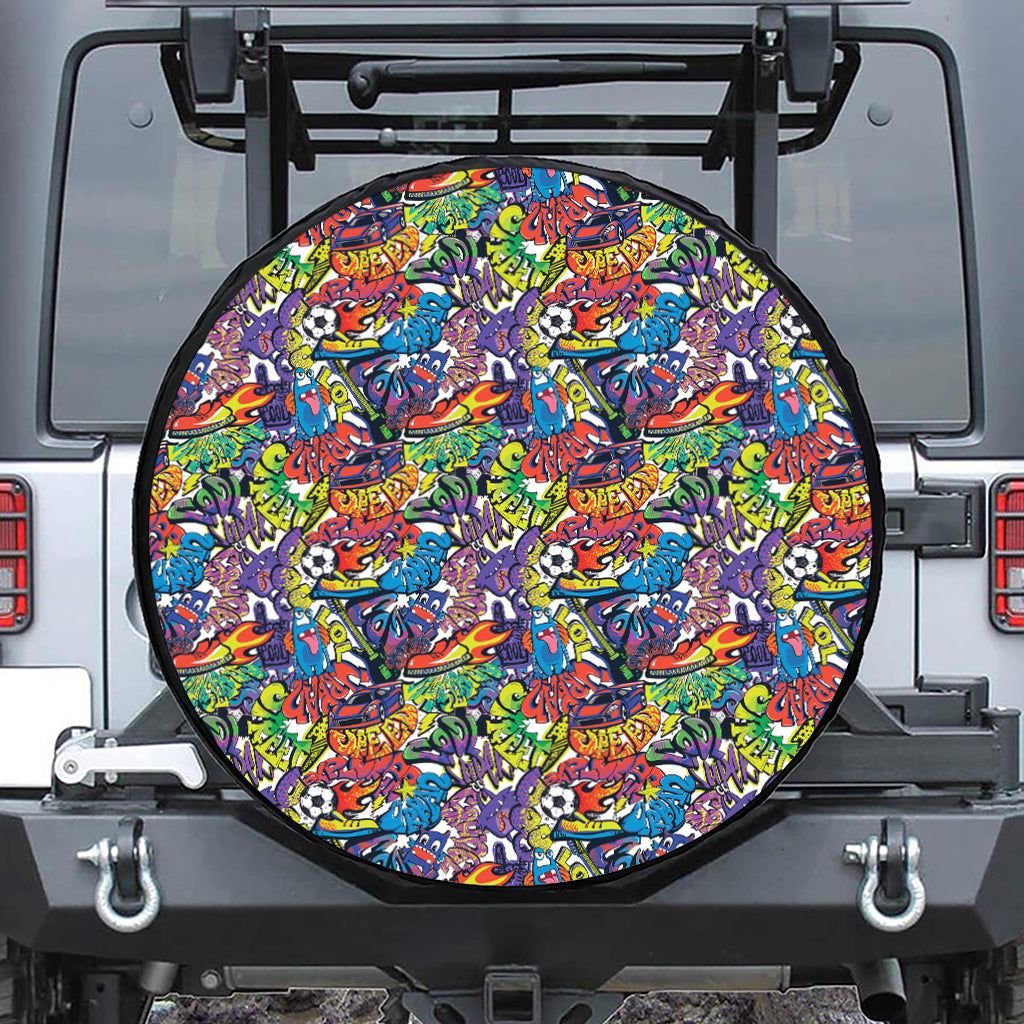 Funky Graffiti Pattern Print Leather Spare Tire Cover