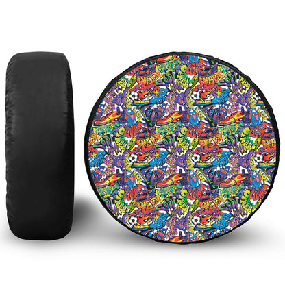 Funky Graffiti Pattern Print Leather Spare Tire Cover