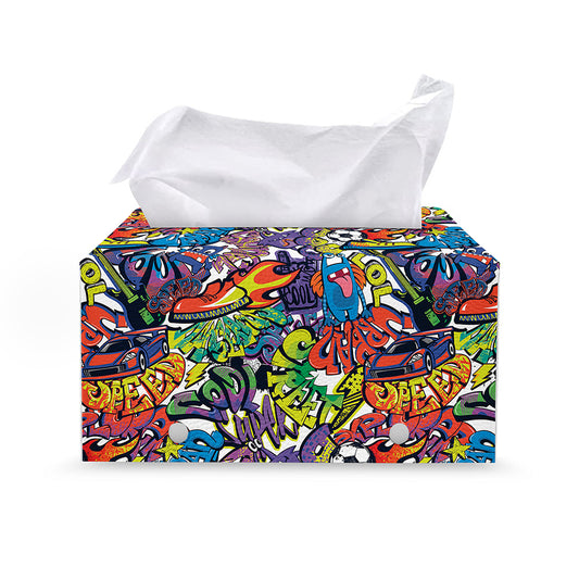 Funky Graffiti Pattern Print Leather Tissue Box Cover
