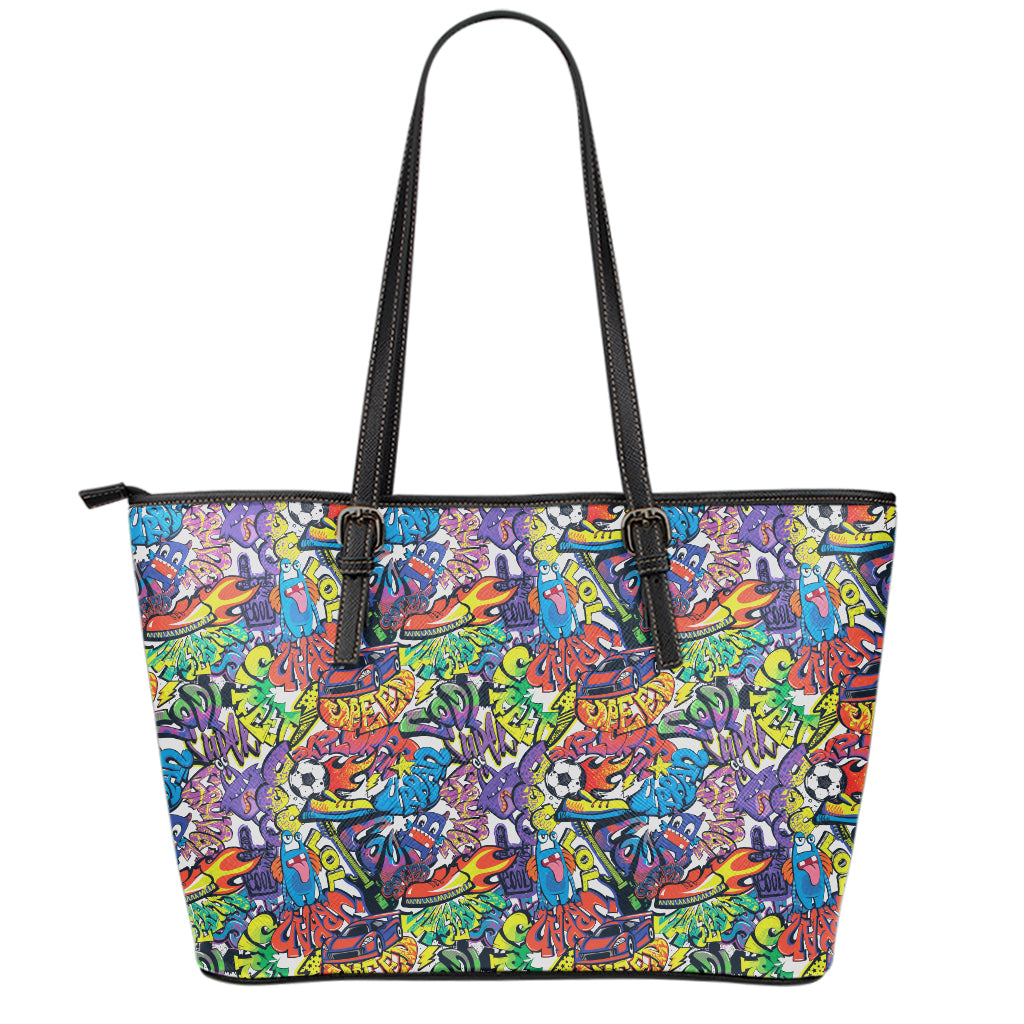 Funky Graffiti Pattern Print Leather Tote Bag