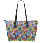 Funky Graffiti Pattern Print Leather Tote Bag