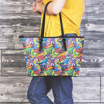 Funky Graffiti Pattern Print Leather Tote Bag