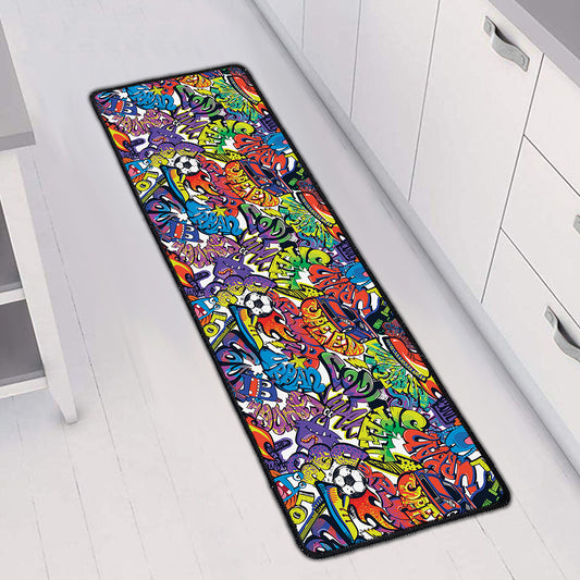 Funky Graffiti Pattern Print Long Kitchen Mat