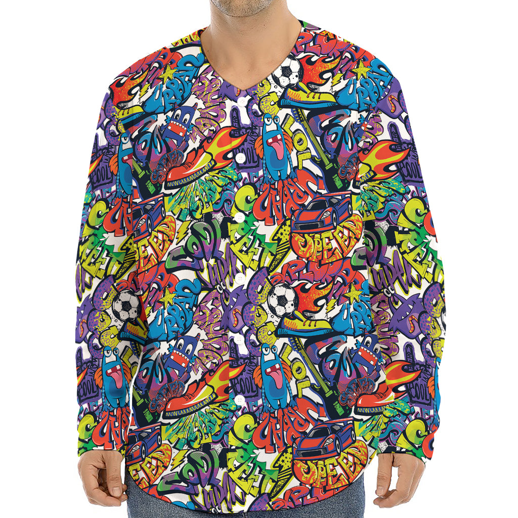 Funky Graffiti Pattern Print Long Sleeve Baseball Jersey