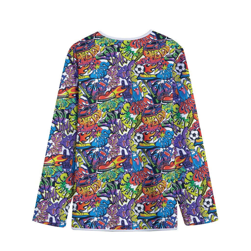 Funky Graffiti Pattern Print Long Sleeve Short Coat