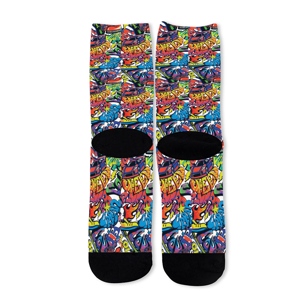 Funky Graffiti Pattern Print Long Socks