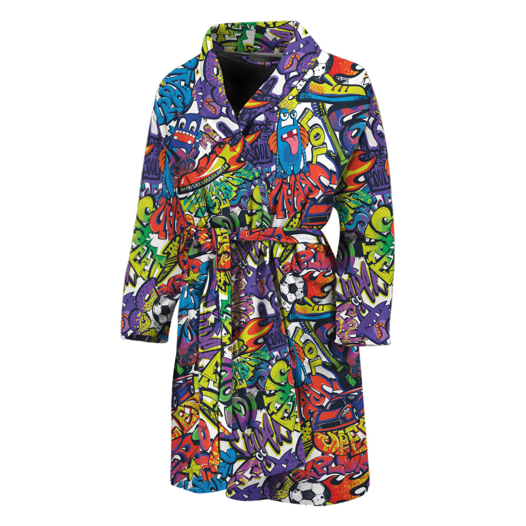 Funky Graffiti Pattern Print Men's Bathrobe