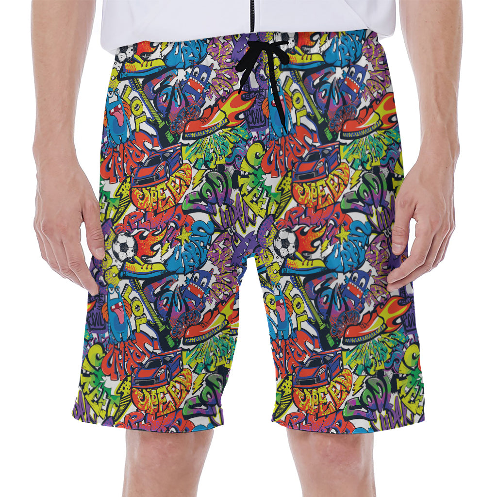 Funky Graffiti Pattern Print Men's Beach Shorts