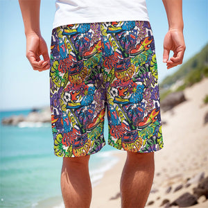 Funky Graffiti Pattern Print Men's Cargo Shorts