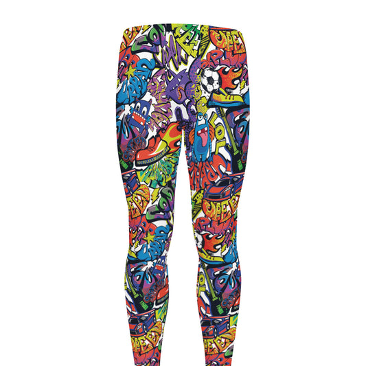Funky Graffiti Pattern Print Men's leggings