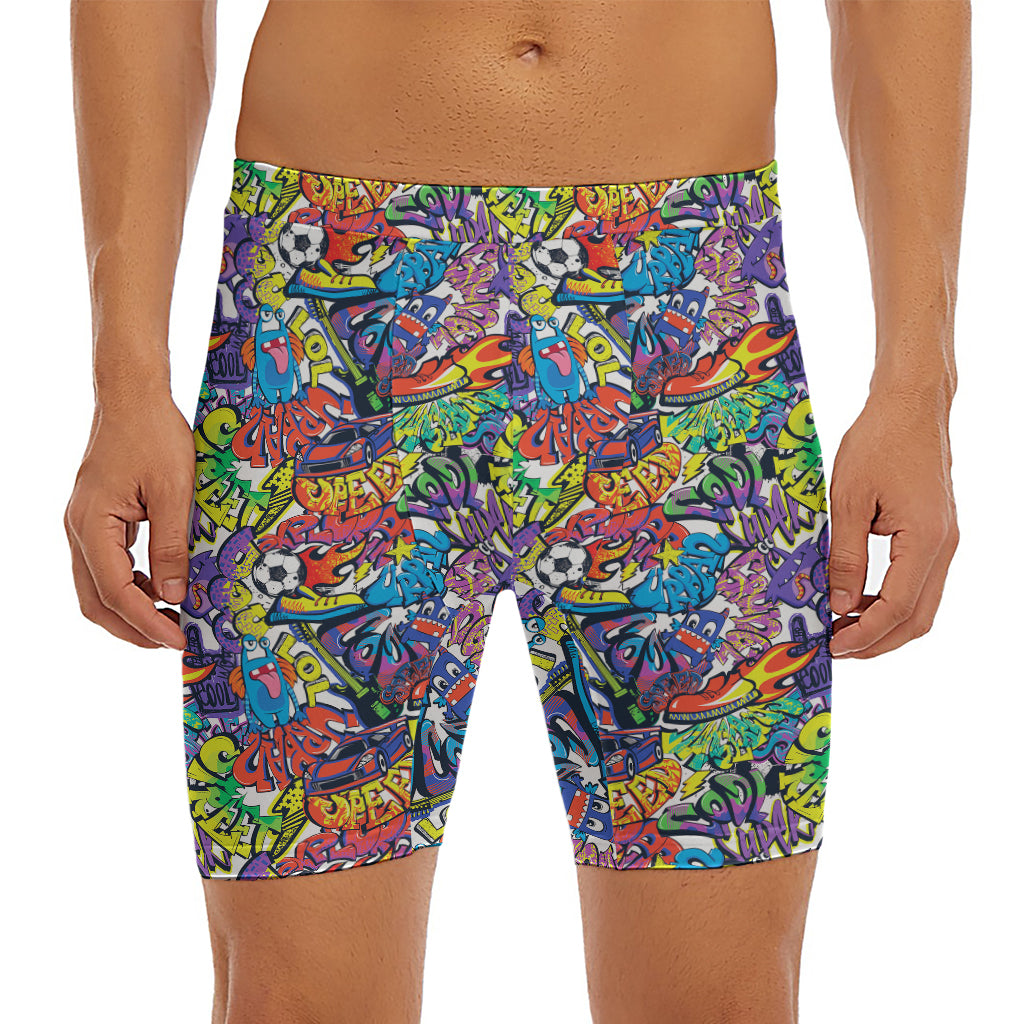 Funky Graffiti Pattern Print Men's Long Boxer Briefs