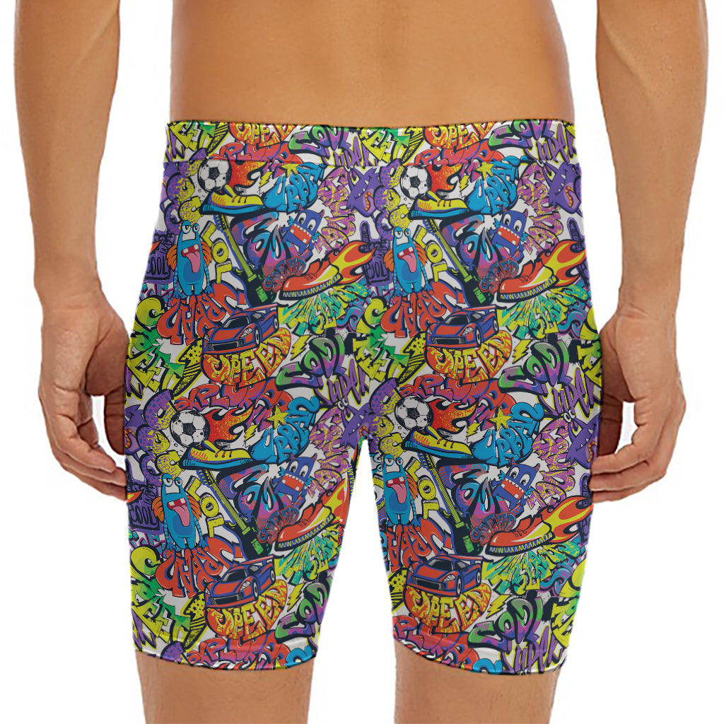 Funky Graffiti Pattern Print Men's Long Boxer Briefs