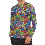 Funky Graffiti Pattern Print Men's Long Sleeve Rash Guard