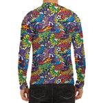 Funky Graffiti Pattern Print Men's Long Sleeve Rash Guard