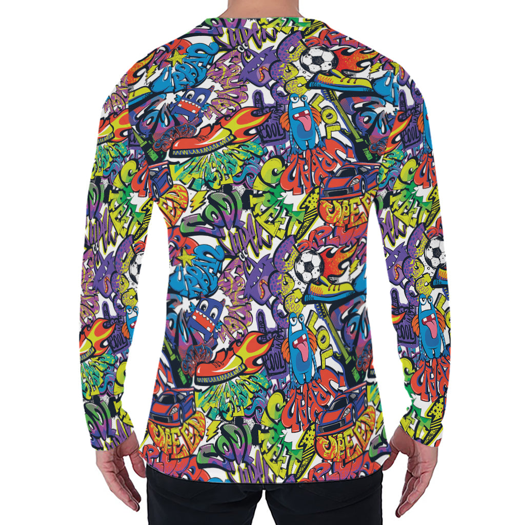 Funky Graffiti Pattern Print Men's Long Sleeve T-Shirt