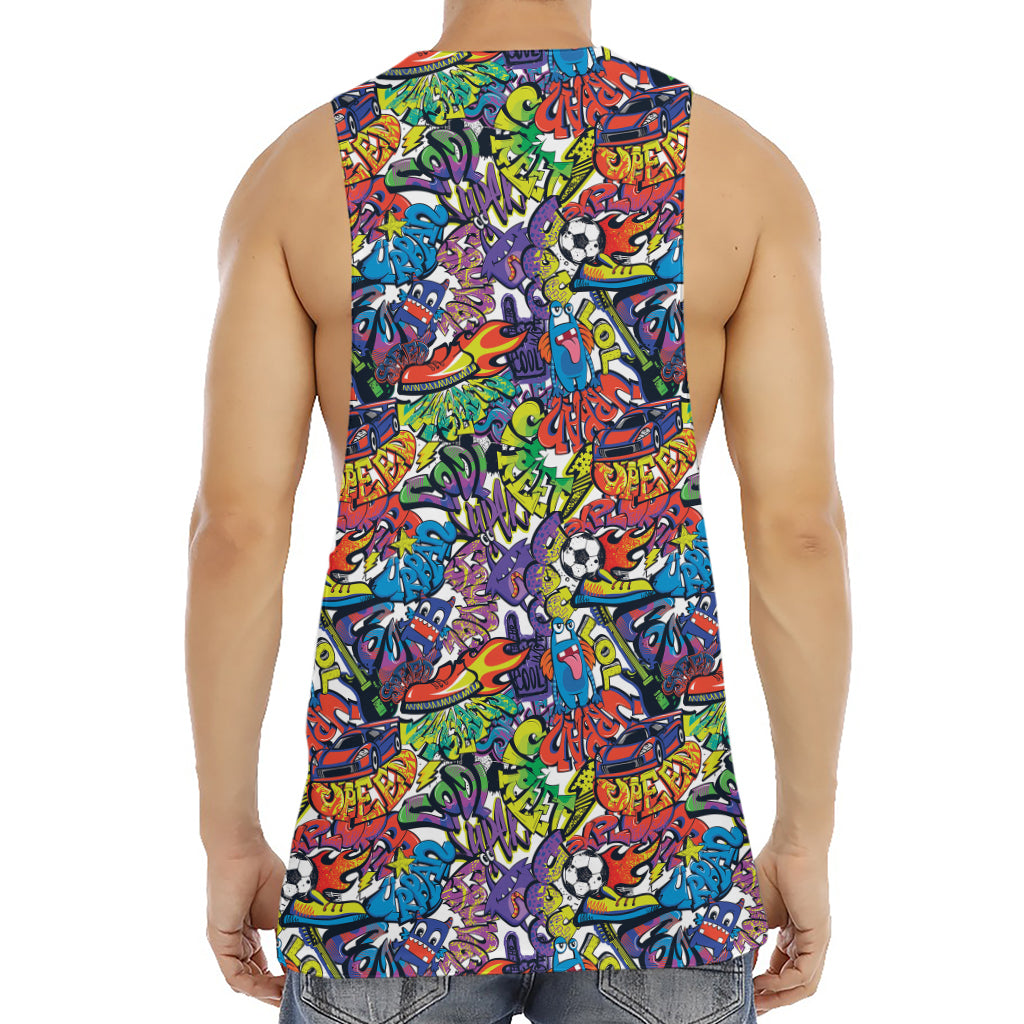 Funky Graffiti Pattern Print Men's Muscle Tank Top