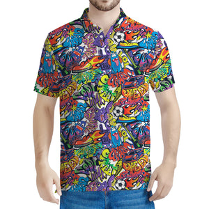 Funky Graffiti Pattern Print Men's Polo Shirt