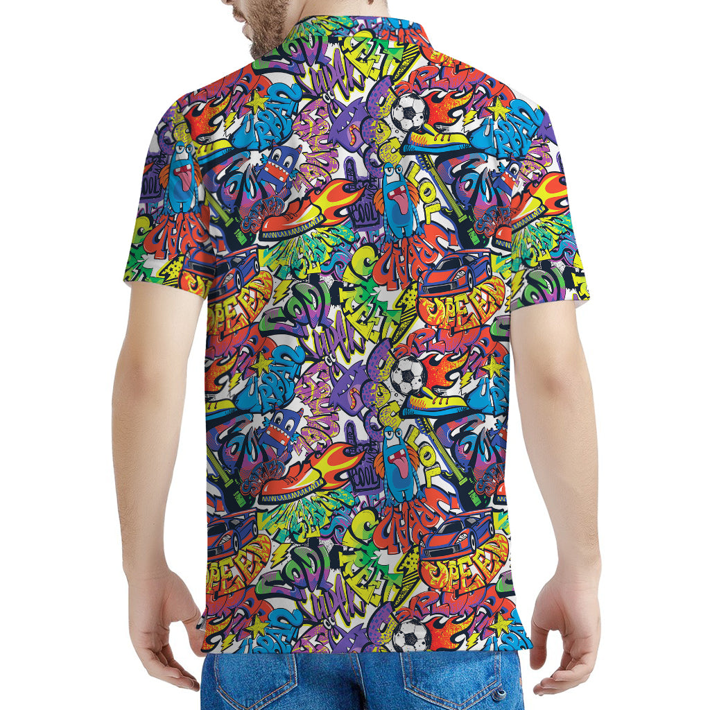 Funky Graffiti Pattern Print Men's Polo Shirt