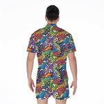 Funky Graffiti Pattern Print Men's Rompers