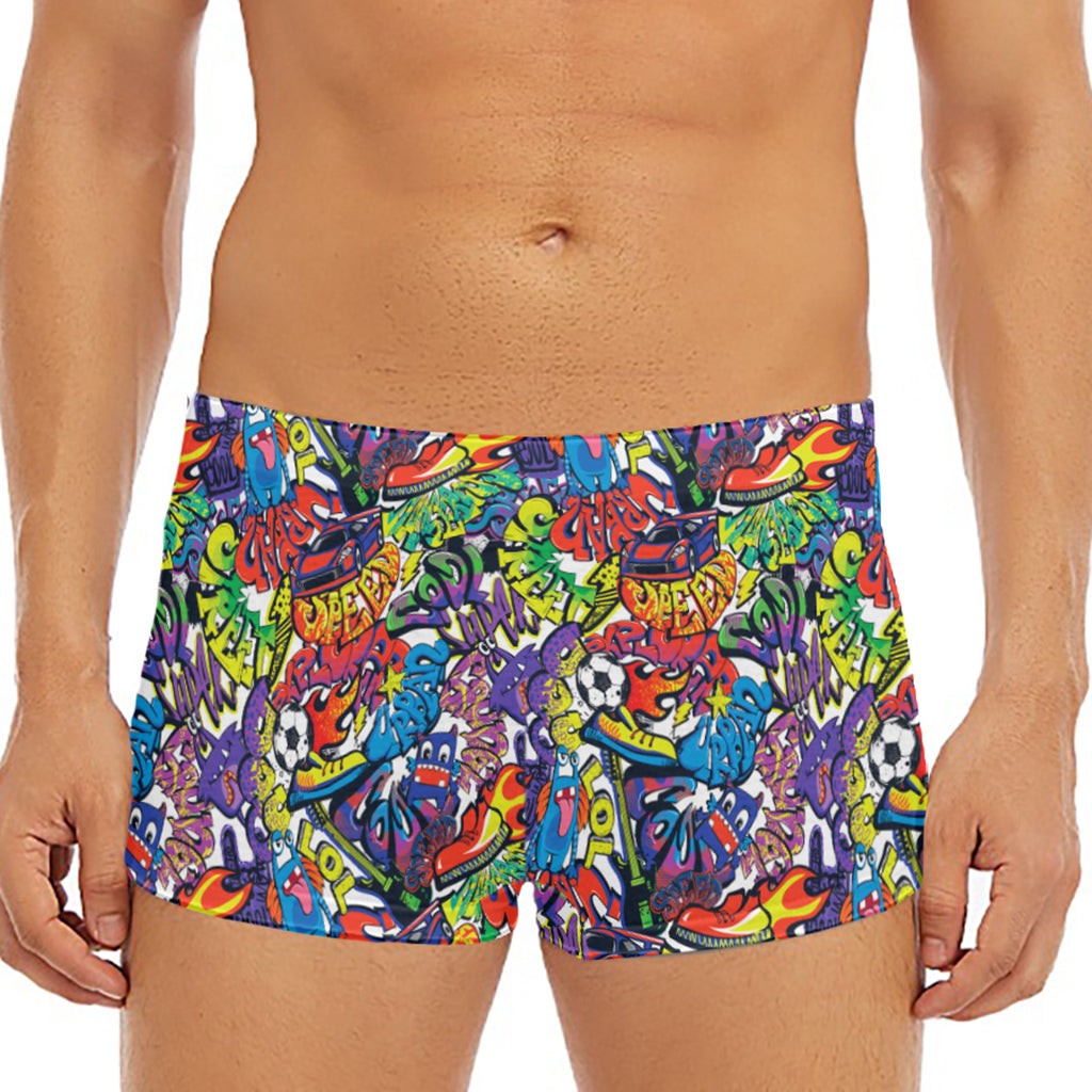 Funky Graffiti Pattern Print Men's Short Boxer Briefs