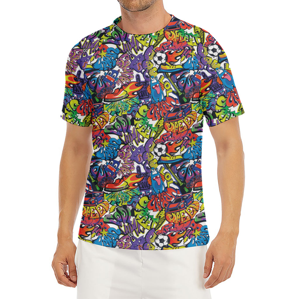 Funky Graffiti Pattern Print Men's Short Sleeve Rash Guard