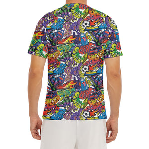 Funky Graffiti Pattern Print Men's Short Sleeve Rash Guard