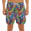 Funky Graffiti Pattern Print Men's Split Running Shorts