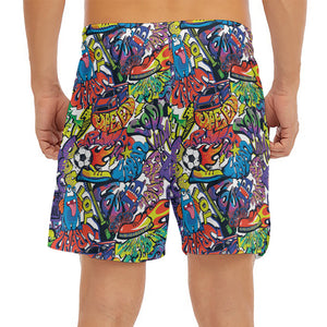 Funky Graffiti Pattern Print Men's Split Running Shorts