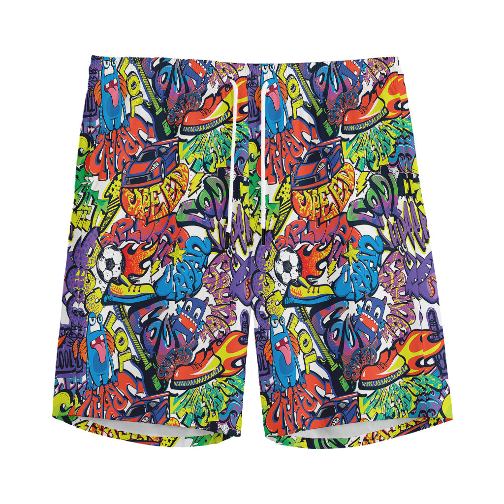 Funky Graffiti Pattern Print Men's Sports Shorts