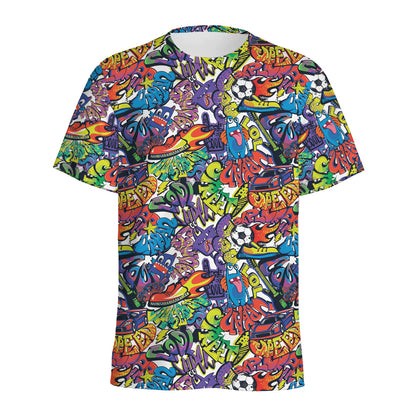 Funky Graffiti Pattern Print Men's Sports T-Shirt