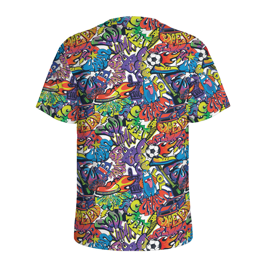 Funky Graffiti Pattern Print Men's Sports T-Shirt