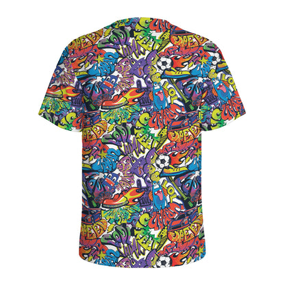 Funky Graffiti Pattern Print Men's Sports T-Shirt
