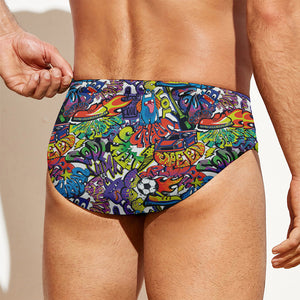 Funky Graffiti Pattern Print Men's Swim Briefs