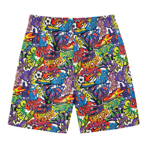 Funky Graffiti Pattern Print Men's Swim Trunks