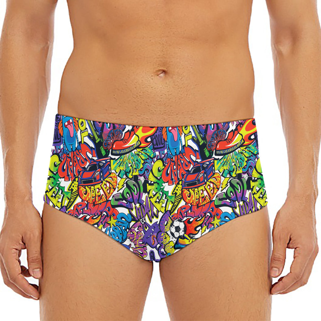 Funky Graffiti Pattern Print Men's Triangle Swim Briefs