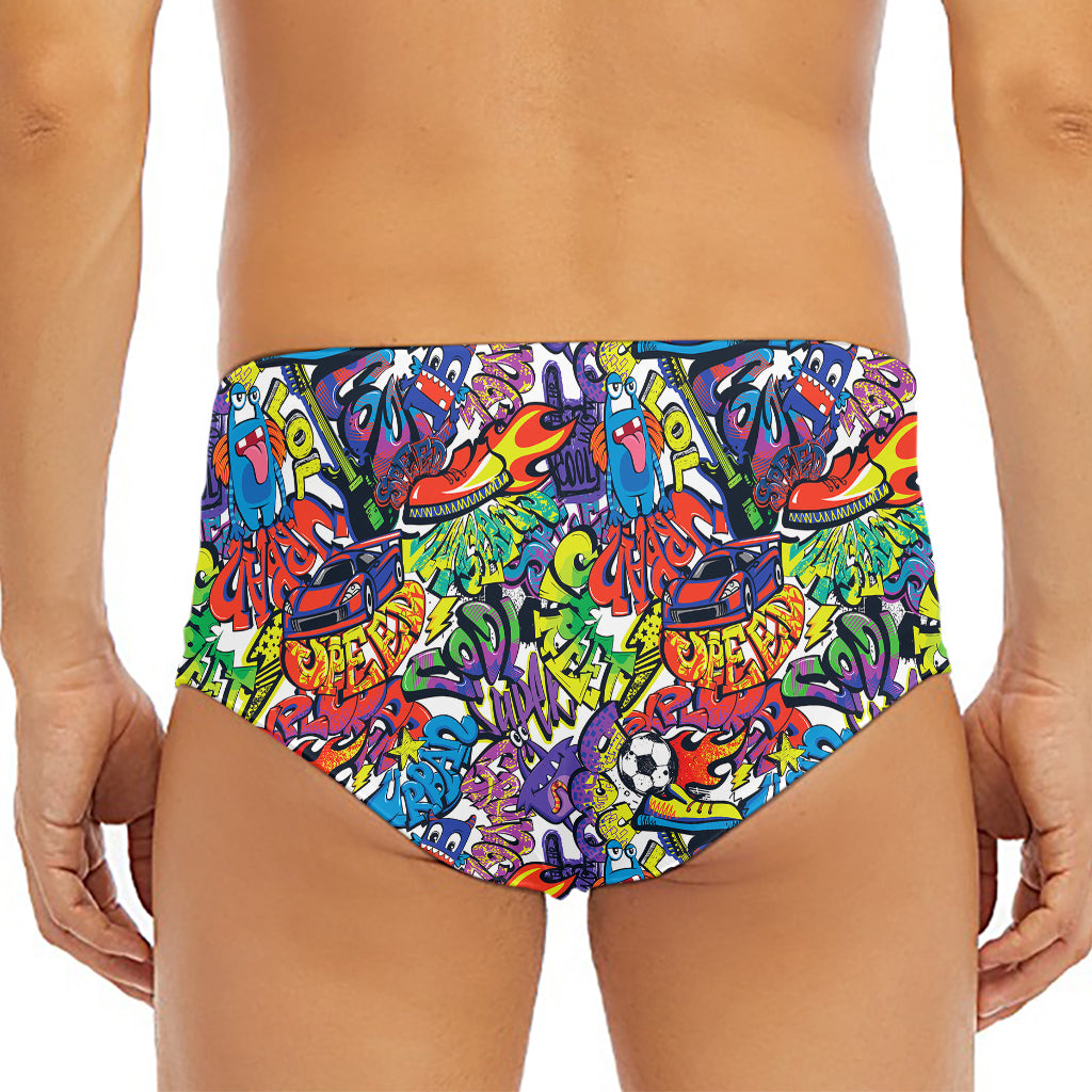 Funky Graffiti Pattern Print Men's Triangle Swim Briefs